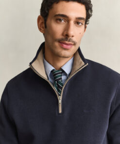 Gant Sacker Rib Half Zip Sweatshirt Evening Blue