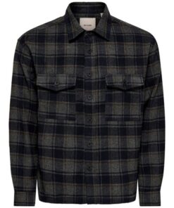 Only & Sons ONSeske Checked Overshirt Dark Navy Gray
