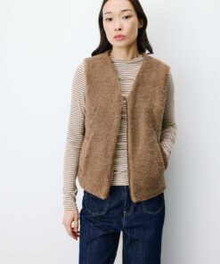 Grace & Mila Sleeveless Faux Shearling Vest Taupe Avery