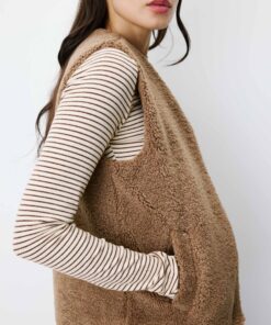 Grace & Mila Sleeveless Faux Shearling Vest Taupe Avery