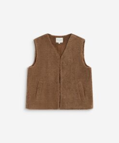 Grace & Mila Sleeveless Faux Shearling Vest Taupe Avery