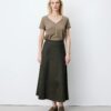 Grace & Mila Flared Maxi Suede Effect Skirt Kaki Ariana