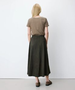 Grace & Mila Flared Maxi Suede Effect Skirt Kaki Ariana