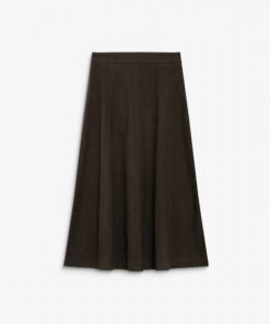 Grace & Mila Flared Maxi Suede Effect Skirt Kaki Ariana