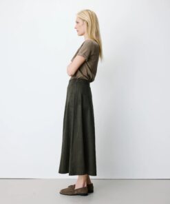 Grace & Mila Flared Maxi Suede Effect Skirt Kaki Ariana