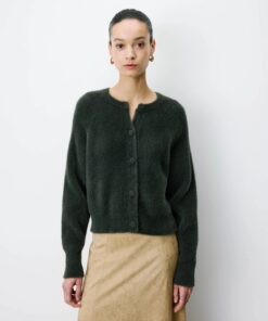 Grace & Mila Buttoned Crew Neck Cardigan Aleron Kaki