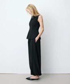 Grace & Mila Sleeveless Peplum Top Argent Noir