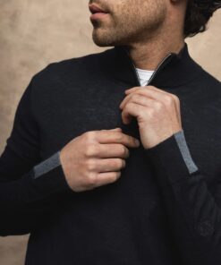 Mos Mosh Gallery MMGAdam Soft Zip Turtle Neck Knit Black