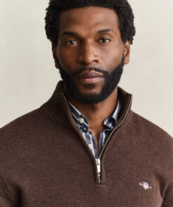 Gant Casual Cotton Half Zip Sweater Dark Brown Melange