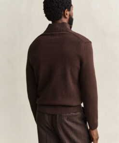 Gant Casual Cotton Half Zip Sweater Dark Brown Melange