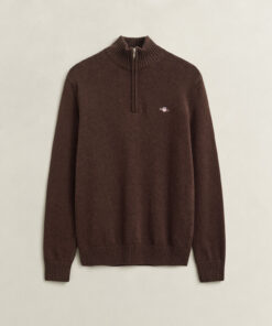 Gant Casual Cotton Half Zip Sweater Dark Brown Melange