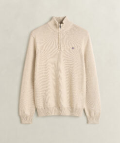 Gant Cotton Knit Half Zip Cream