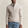 Gant Cotton Cable Knit Half Zip Sweater Clay Beige