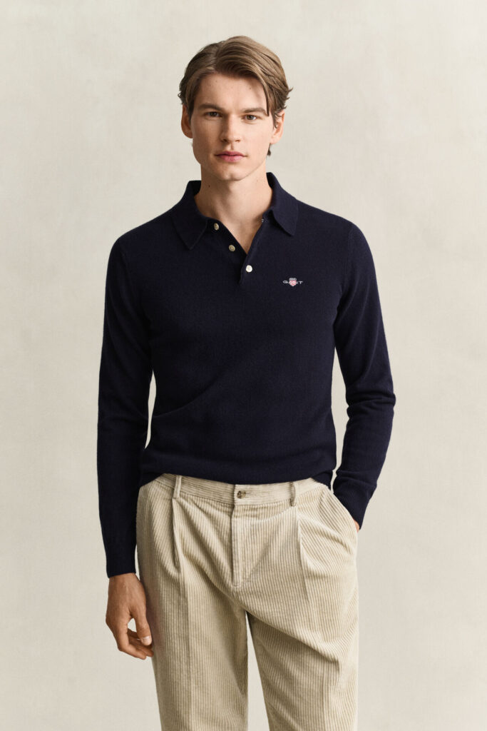 Gant Superfine Lambswool Polo Sweater Marine
