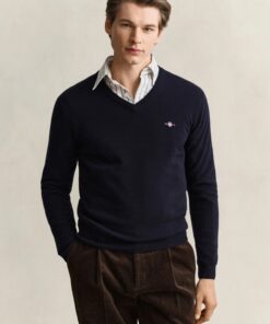 Gant Lambswool V-Neck Sweater Marine