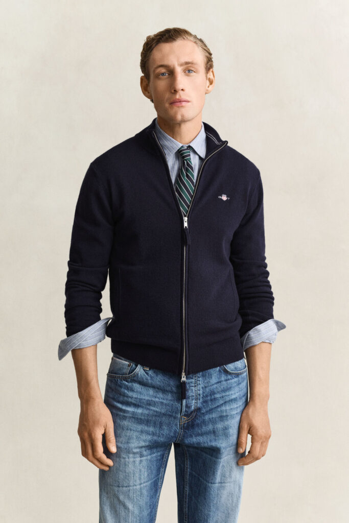 Gant Lambswool Zip Cardigan Marine