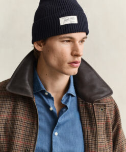 Gant Ribbed Logo Beanie Evening Blue