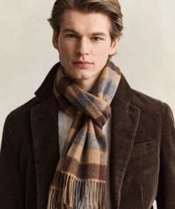 Gant Checked Wool Scarf Warm Khaki