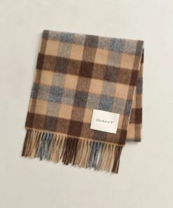 Gant Checked Wool Scarf Warm Khaki