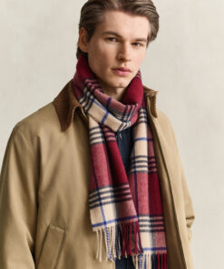 Gant Checked Wool Scarf Pumped Red