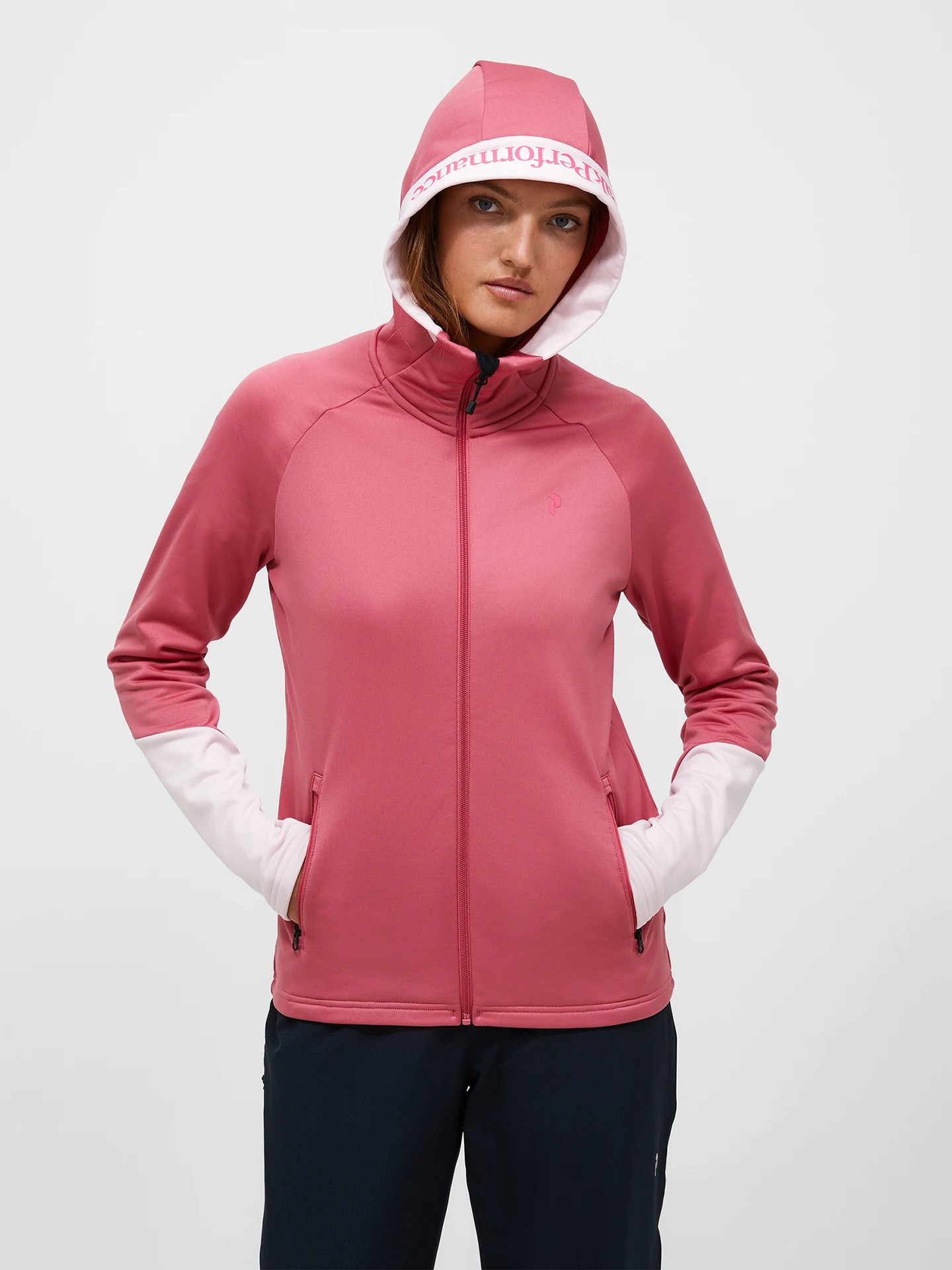 Peak Performance Rider Essentials Midlayer Zip Hood Women Mountain Blush Frosted Blossom