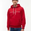 Tommy Hilfiger Logo Fleece Drawstring Hoody Medium Red
