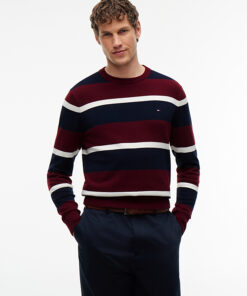 Tommy Hilfiger Crew Neck Jumper With Cashmere Burgundy Navy Blue