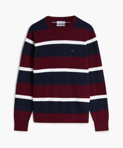 Tommy Hilfiger Crew Neck Jumper With Cashmere Burgundy Navy Blue