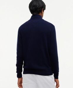 Tommy Hilfiger Mock Neck Quarter-Zip Jumper With Cashmere Navy Blue