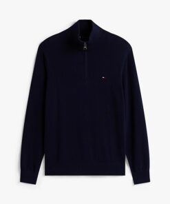 Tommy Hilfiger Mock Neck Quarter-Zip Jumper With Cashmere Navy Blue