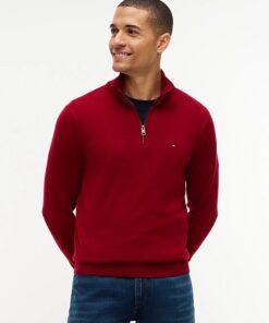 Tommy Hilfiger Mock Neck Quarter-Zip Jumper With Cashmere Regatta Red