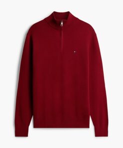 Tommy Hilfiger Mock Neck Quarter-Zip Jumper With Cashmere Regatta Red