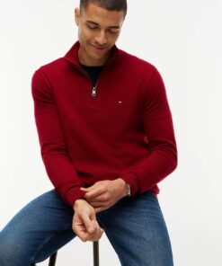 Tommy Hilfiger Mock Neck Quarter-Zip Jumper With Cashmere Regatta Red