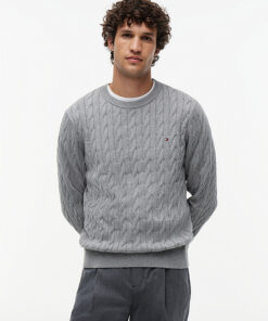 Tommy Hilfiger Cable Knit Crew Neck Jumper Medium Grey Heather