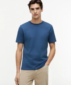 Tommy Hilfiger Flag Embroidery Crew Neck T-Shirt Aegean Sea