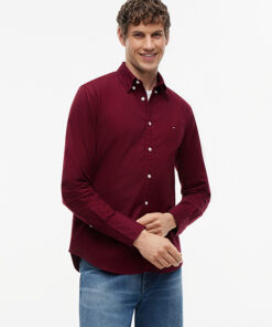 Tommy Hilfiger Regular Fit Flex Flannel Shirt Burgundy