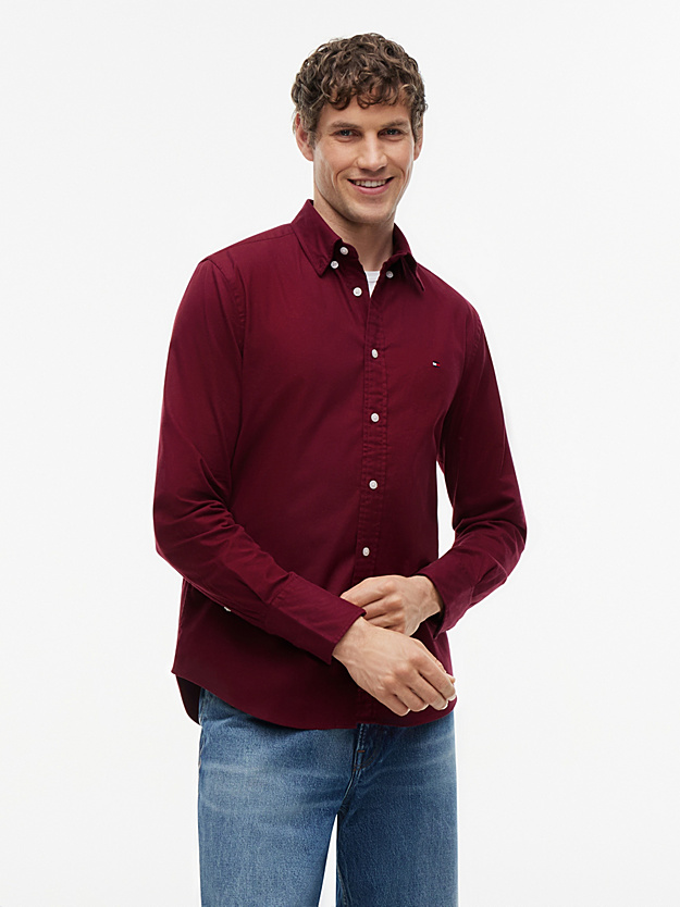 Tommy Hilfiger Regular Fit Flex Flannel Shirt Burgundy