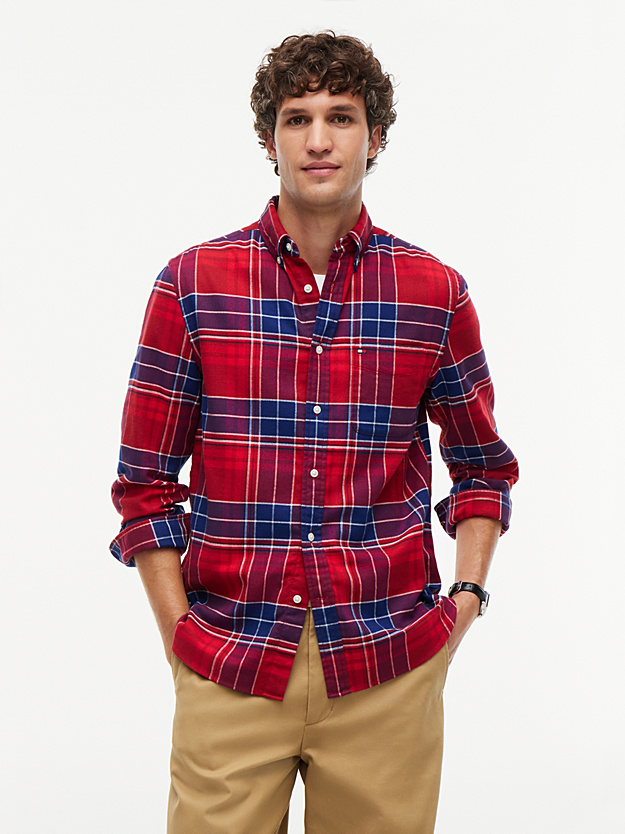 Tommy Hilfiger Regular Fit Tartan Check Flannel Shirt Regatta Red