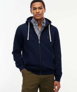 Tommy Hilfiger Flag Embroidery Fleece Zip Thru Hoody Navty Blue
