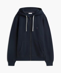 Tommy Hilfiger Flag Embroidery Fleece Zip Thru Hoody Navty Blue