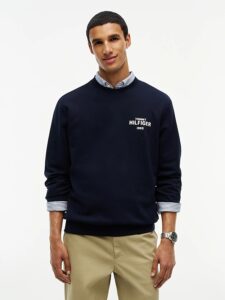Tommy Hilfiger 1985 Logo Terry Crew Neck Sweatshirt Navy Blue