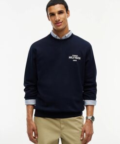 Tommy Hilfiger 1985 Logo Terry Crew Neck Sweatshirt Navy Blue