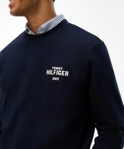 Tommy Hilfiger 1985 Logo Terry Crew Neck Sweatshirt Navy Blue