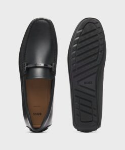 Boss Nappa Leather Driver Shoes With Branded Hardware Black