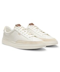 Boss Kieran Leather Sneakers With Suede Trims Open White