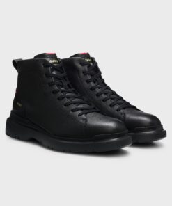 Hugo Grainy Leather Boots With Embossed Logo Black