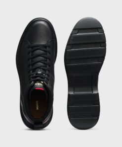 Hugo Grainy Leather Boots With Embossed Logo Black