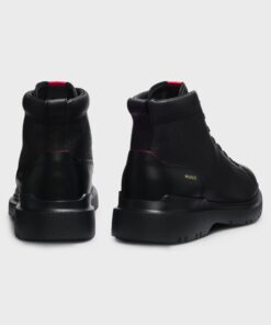 Hugo Grainy Leather Boots With Embossed Logo Black