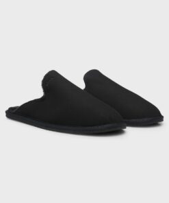 Boss Shearling Lined Slippers With Logo Detail Black