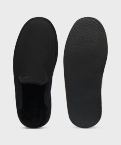 Boss Shearling Lined Slippers With Logo Detail Black